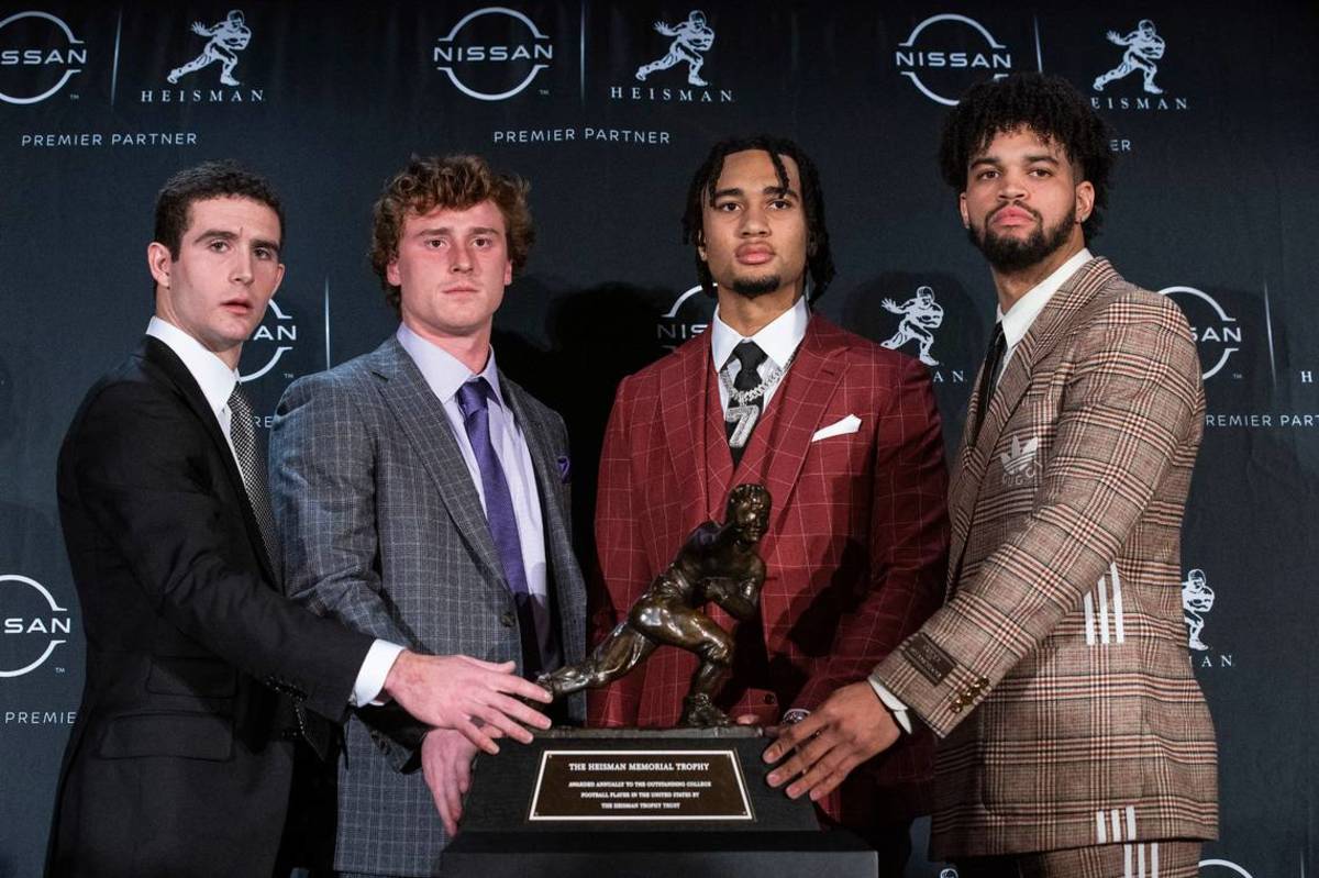 Max Duggan at the 2022 Heisman Trophy ceremony in New York.